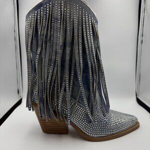 Jessica Simpson Brand New Paredisa Rhinestone Fringe Cowboy Booties size 6.5